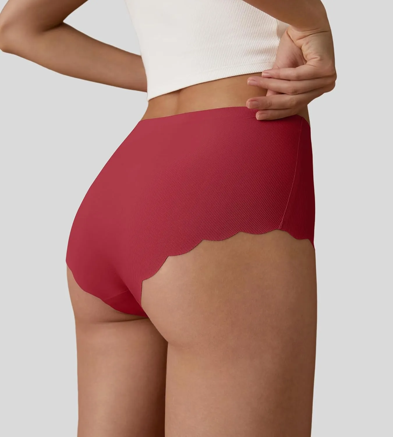 SHARICCA Seamless High Waisted Underwear for Women Cheeky Underwear Wave Edge No Show Bikini Panties Ribbed Panties Pack
