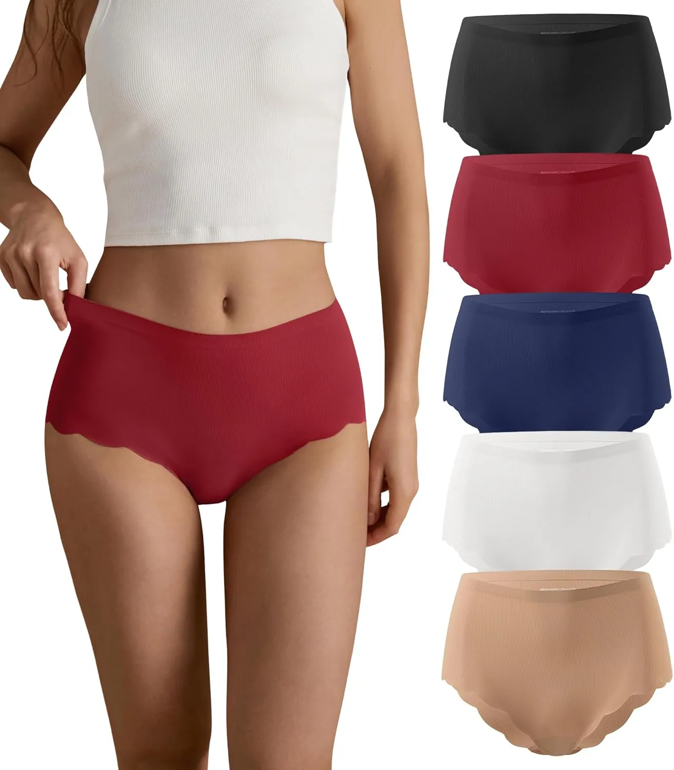 SHARICCA Seamless High Waisted Underwear for Women Cheeky Underwear Wave Edge No Show Bikini Panties Ribbed Panties Pack