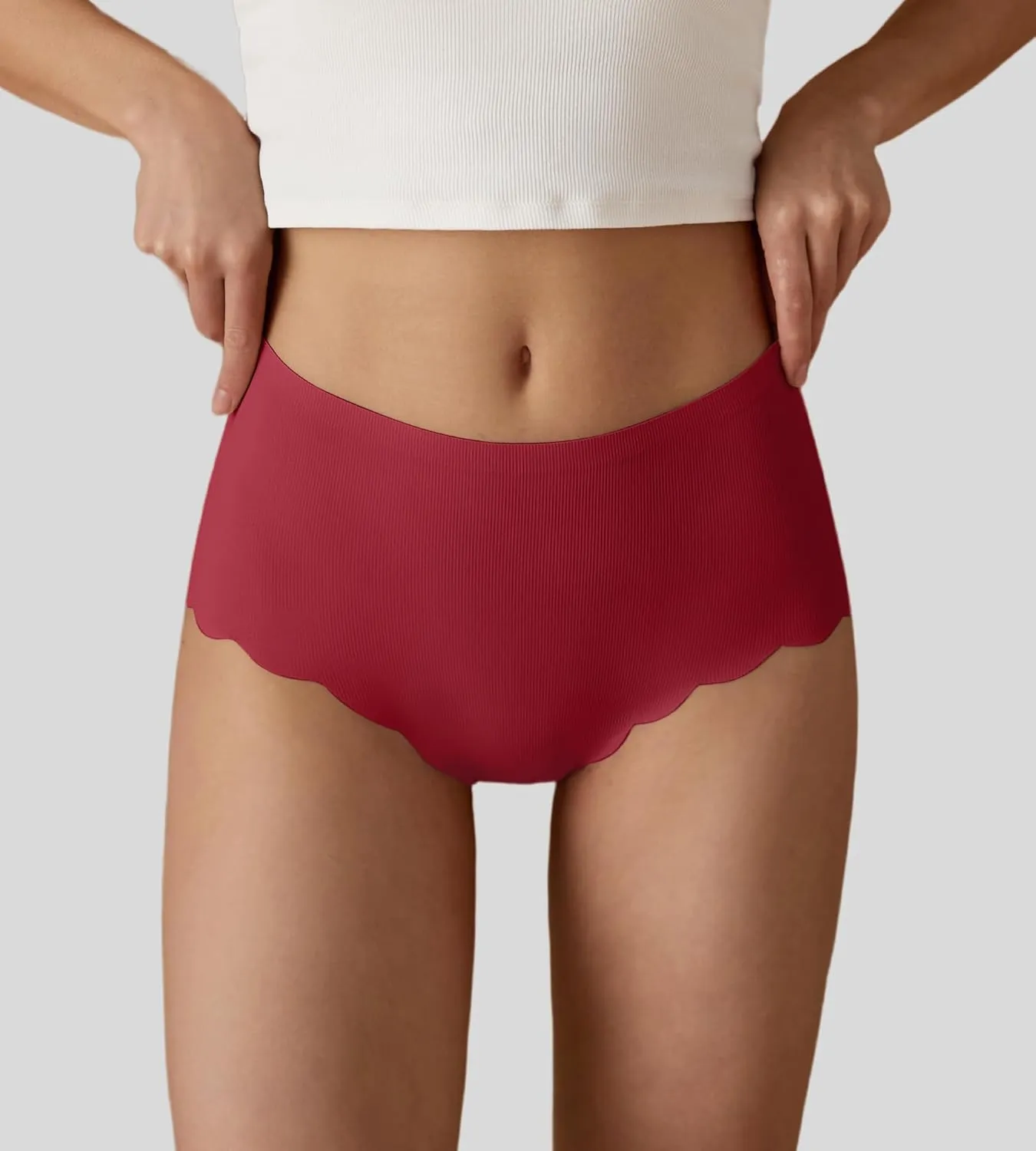 SHARICCA Seamless High Waisted Underwear for Women Cheeky Underwear Wave Edge No Show Bikini Panties Ribbed Panties Pack