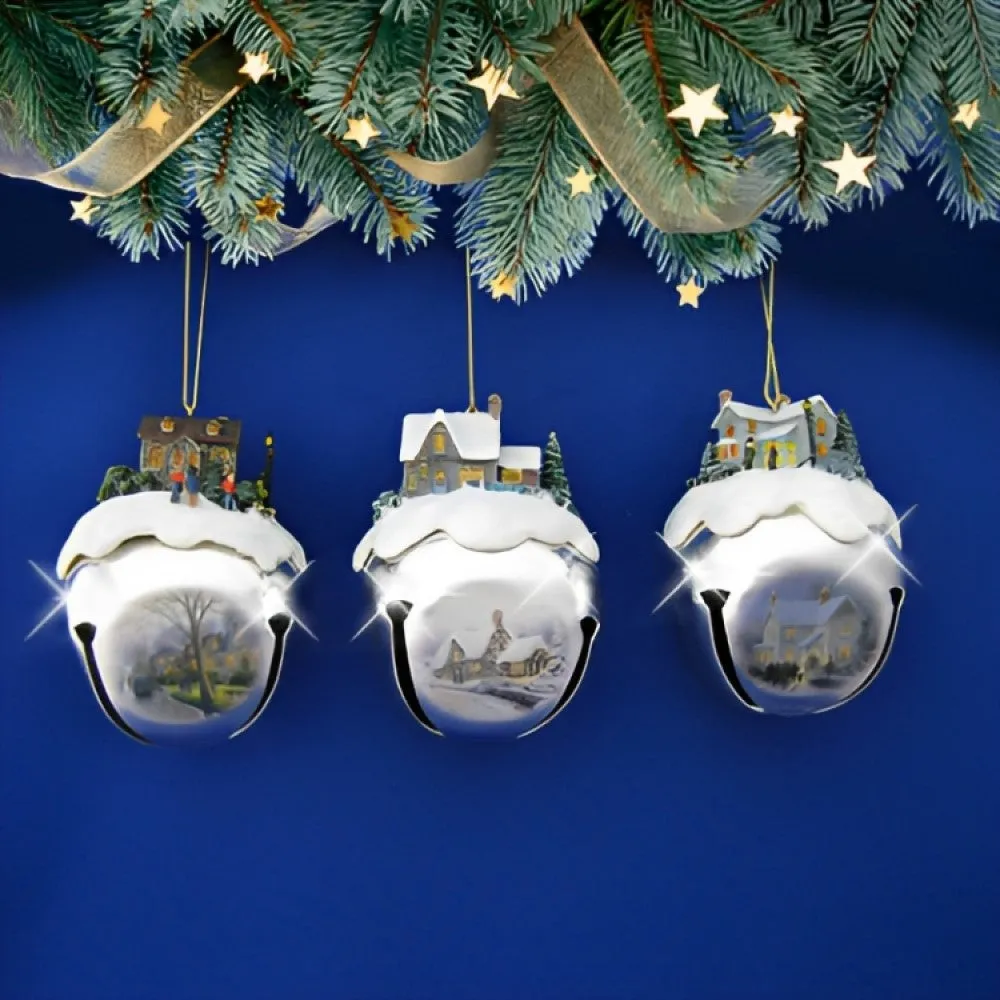The Ashton-Drake Galleries Winter Sleigh Bells #10 Ornament Collection Set of 3 Christmas Decoration by Thomas Kinkade 3-inches