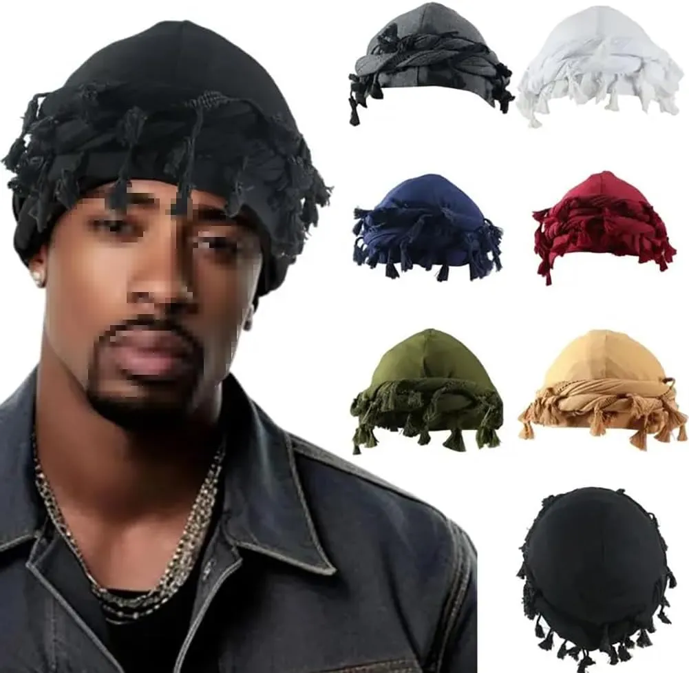 Turban for Men Vintage Twist Head Wraps Satin Lined Halo Turban Head Scarf Lightweight Tassel Beanie Hats