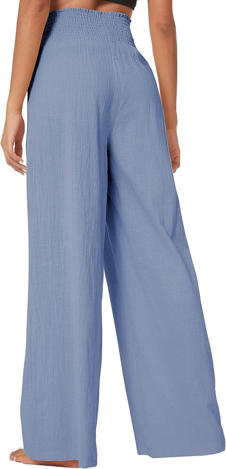 Urban CoCo Women's Elastic High Waist Light Weight Loose Casual Wide Leg Trousers Long Pants with Pocket