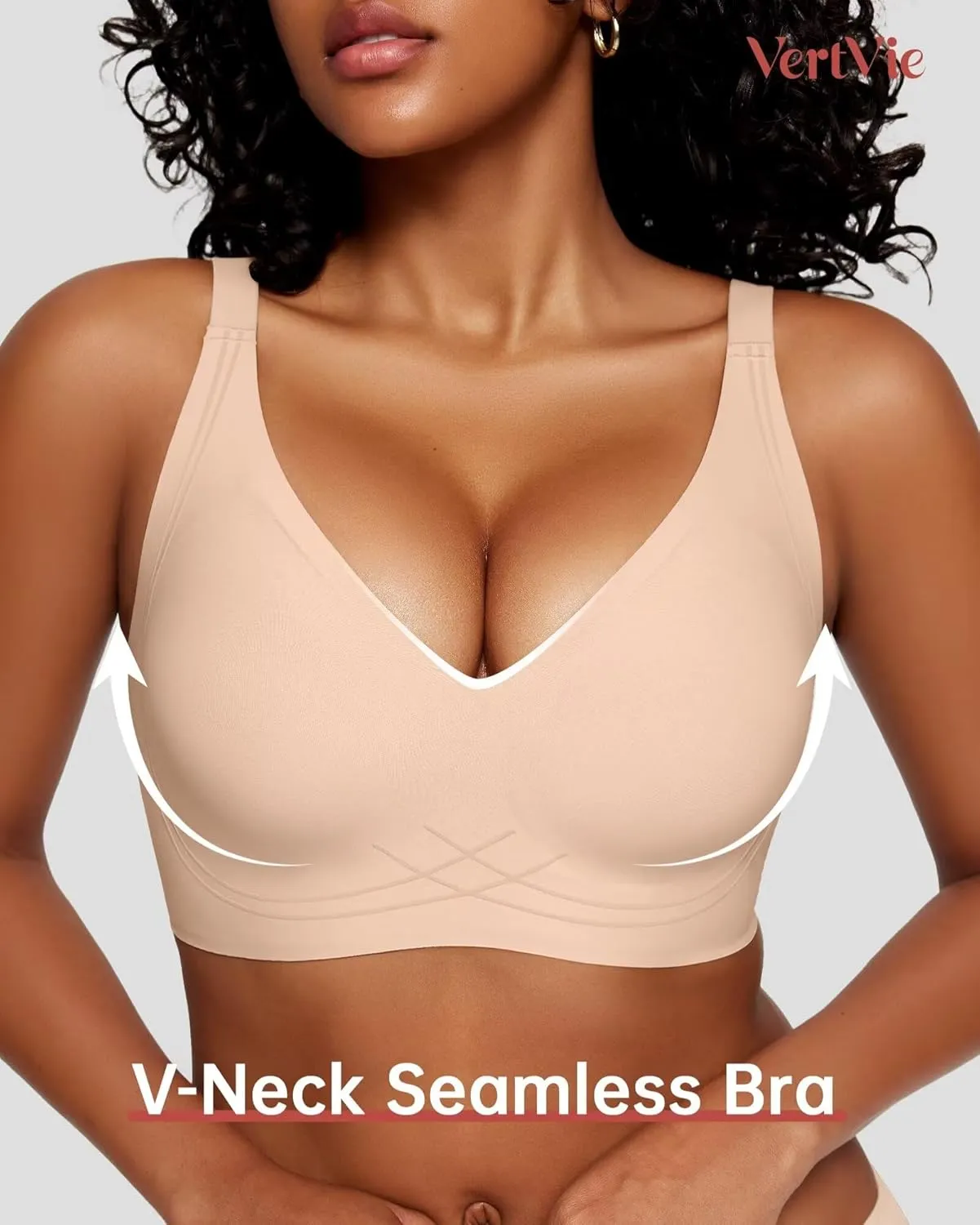 Vertvie Deep V Bras for Women No Underwire Push Up Wireless Bra Comfort Seamless Supportive Bra Racerback Soft Sleep Bralette