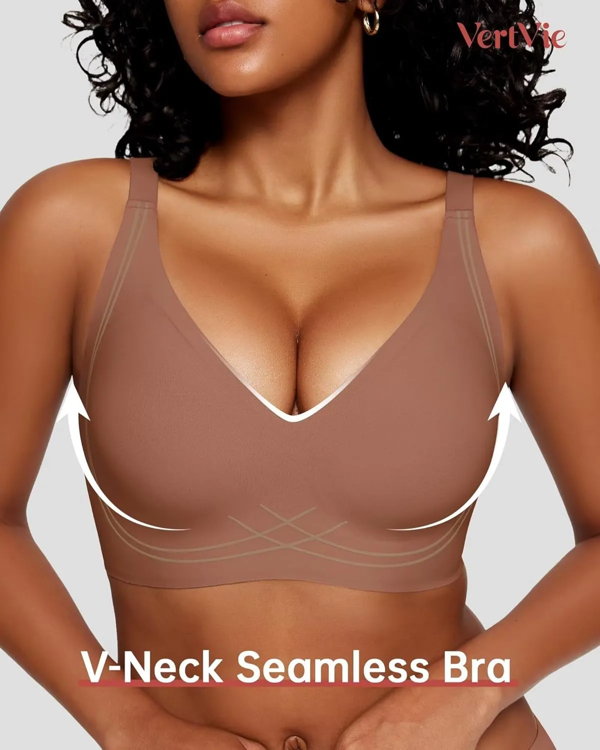 Vertvie Deep V Bras for Women No Underwire Push Up Wireless Bra Comfort Seamless Supportive Bra Racerback Soft Sleep Bralette
