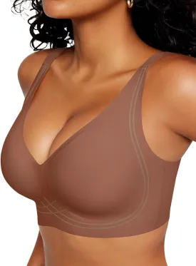 Vertvie Deep V Bras for Women No Underwire Push Up Wireless Bra Comfort Seamless Supportive Bra Racerback Soft Sleep Bralette