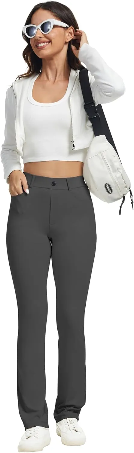 VIMPEP Womens Stretchy Yoga Dress Pants Straight Leg with Pockets Casual Petite/Regular 1202