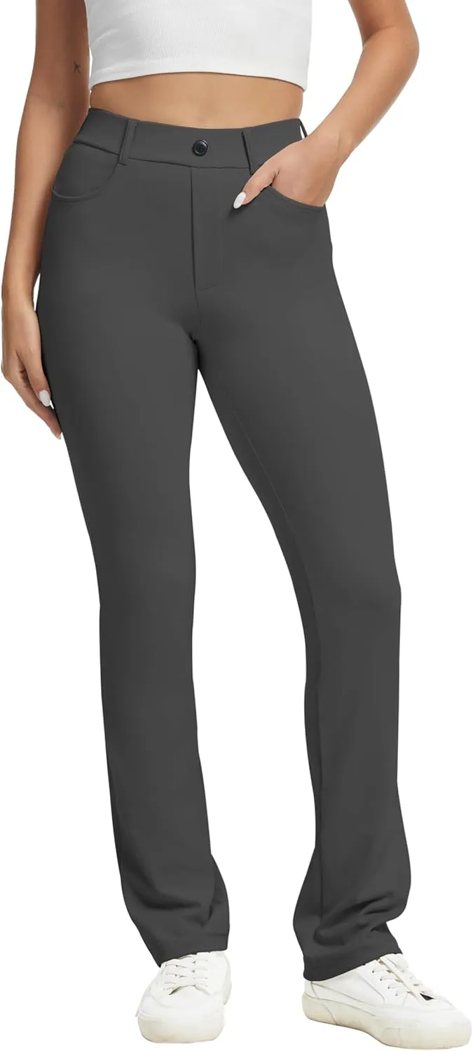VIMPEP Womens Stretchy Yoga Dress Pants Straight Leg with Pockets Casual Petite/Regular 1202