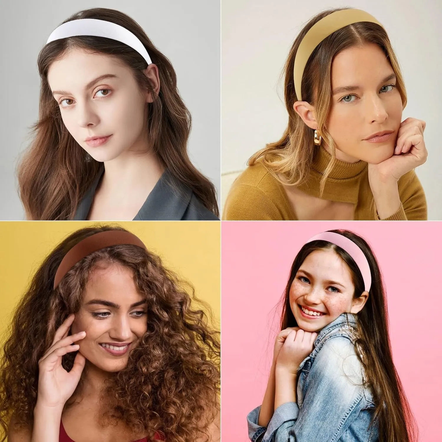 Wecoe Satin Headbands for Women and Girls - 10 Pack 1.3 Inch Wide Non-Slip Fashion Headbands in Neutral Colors, DIY Holiday Hair Accessories