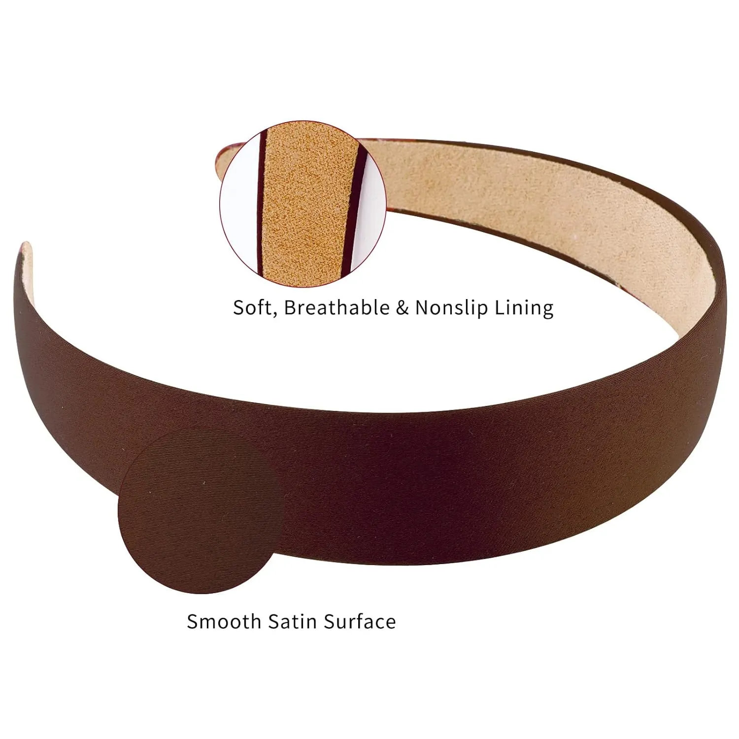 Wecoe Satin Headbands for Women and Girls - 10 Pack 1.3 Inch Wide Non-Slip Fashion Headbands in Neutral Colors, DIY Holiday Hair Accessories