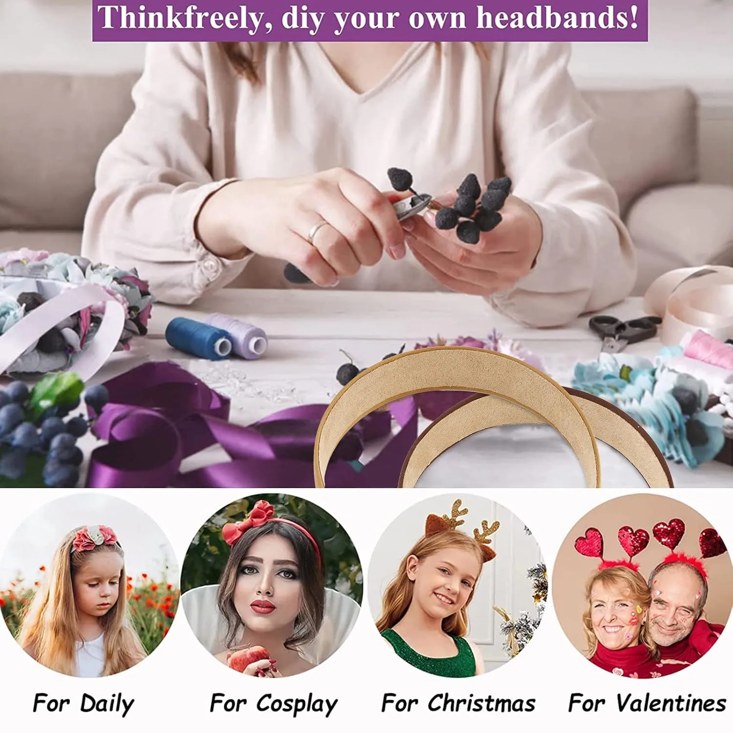 Wecoe Satin Headbands for Women and Girls - 10 Pack 1.3 Inch Wide Non-Slip Fashion Headbands in Neutral Colors, DIY Holiday Hair Accessories