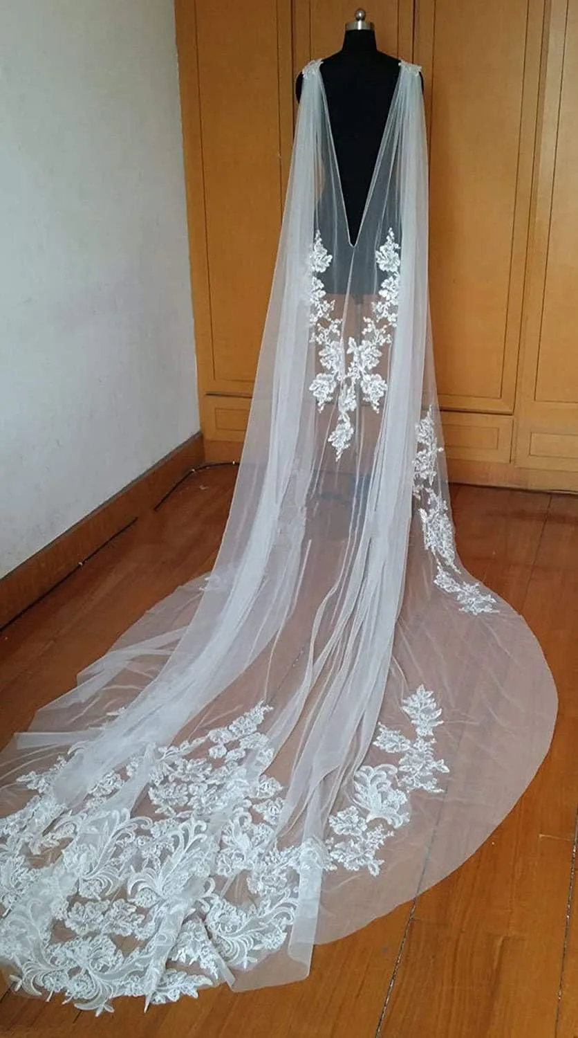 Wedding Capes Lace Bridal Veils Appliques Bridal Wraps Cathedral Length Wedding Cloak
