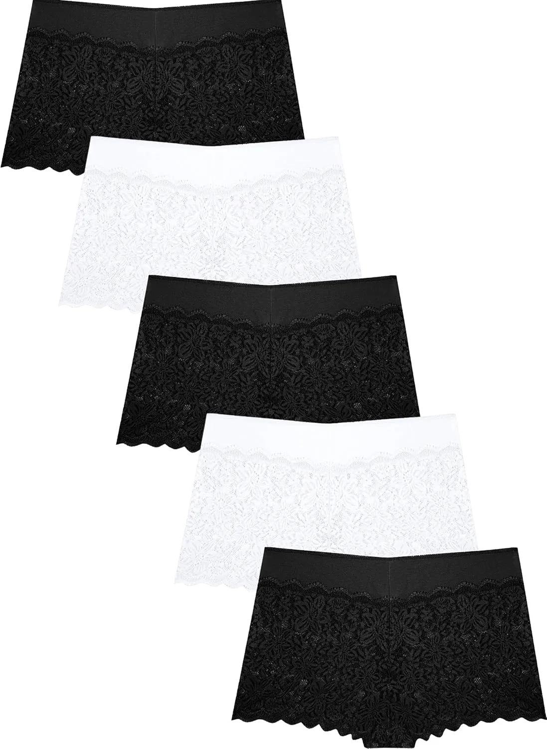 Womens Underwear Lace Boy Shorts Breathable Panties Stretch Cotton Waistband Underwear Women 5 Pack
