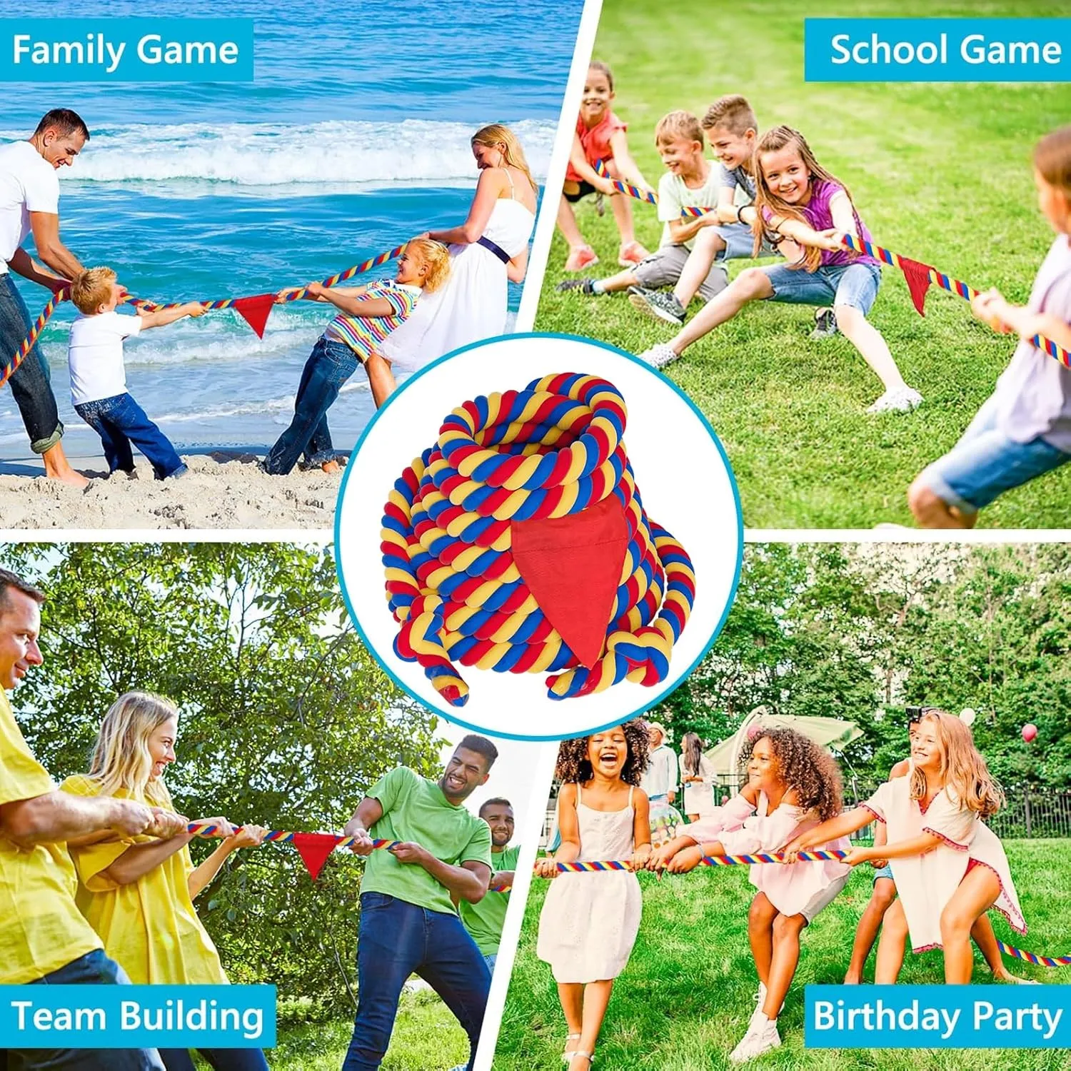 X XBEN Field Day Tug of War Rope for Kids and Adults, 35FT Jump Rope Family Reunion Birthday Party Games, Summer Outside Lawn Games, Perfect for Team Building Activities